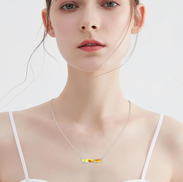 Bar Opal Leaf Necklace For Women S925 Sterling Silver White Opal Pendant with Leaf Charm Bar Pendant Jewelry Gift For Mom Daughter Wife