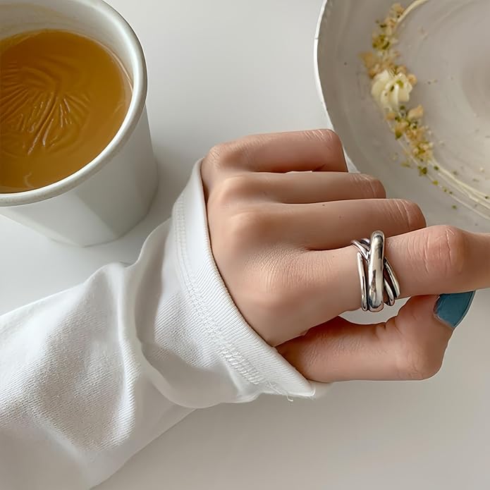 925 Sterling Silver Ring Minimalist Adjustable Rings Band Handmade Rings for Women Girls