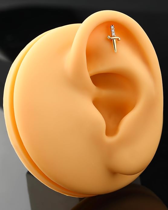 Jewseen 9K Real Solid Gold Flat Back Stud Earring 16G 8mm Internally Threaded Fine Piercing Jewelry for Helix Tragus Lobe Lip