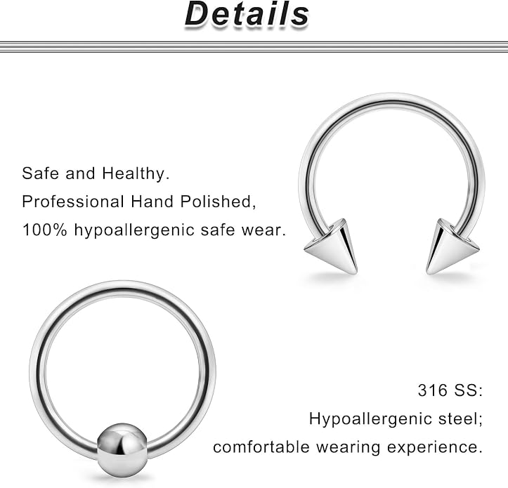 00G 0G 2G 4G 6G 8G 10G 12G 14G 16G Septum Rings Silver Black Surgical Steel Heavy Gauges Earrings Stretching kit Eyebrow Lip Septm Nose Rings Helix Tragus Daith Rook Earrings Hoops 10mm-19mm
