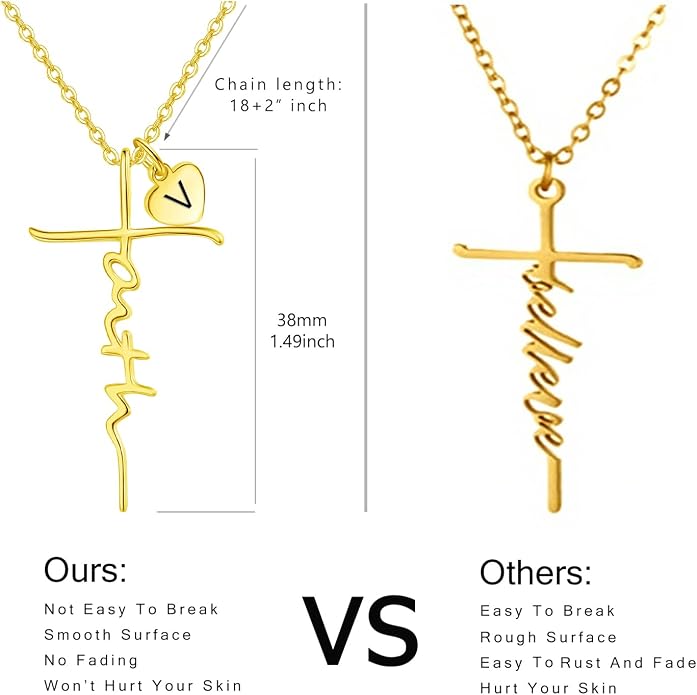 PRAYMOS Faith Cross Necklace for Women 925 Sterling Silver Pendant Necklace With Birthstone Initial Christian Religious Confirmation Baptism Mothers Day Gifts