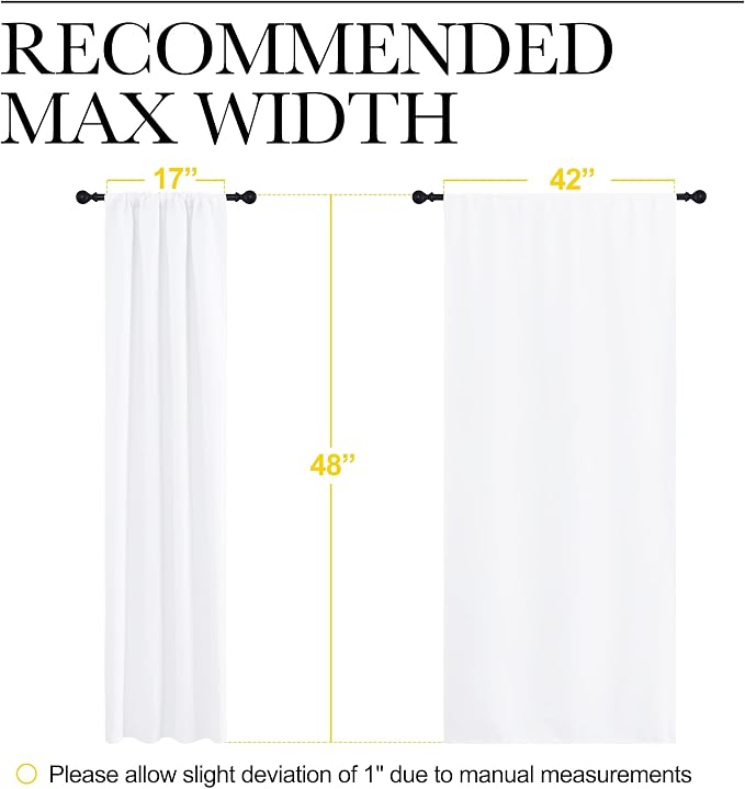NICETOWN Window Curtain Panels - Semi Blackout Rod Pocket Curtain Set for Bedroom (White, 2 Panels, 42 by 48)