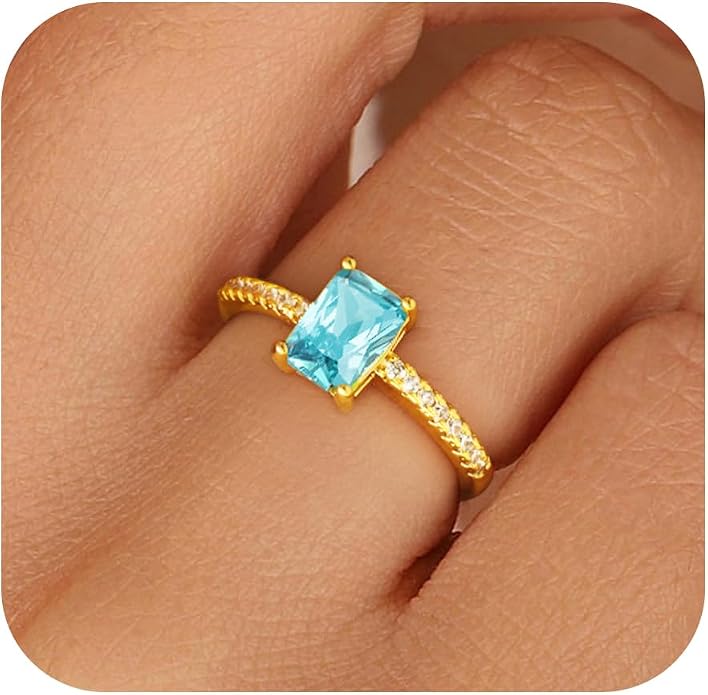 Honsny Gold Birthstone Rings for Women Non Tarnish 14K Gold Plated Emerald Engagement Promise Rings CZ Stackable Dainty Gemstone Pinky Eternity Band Ring Jewelry Birthday Graduation Gifts