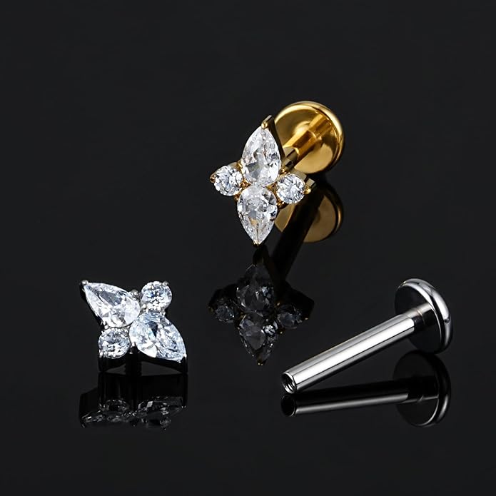 FINE4U 1PC ASTM F136 Titanium 16G Flatback Stud for Tragus, Helix, Conch 6mm 8mm - Screw on Cartilage Earring Piercing Jewelry