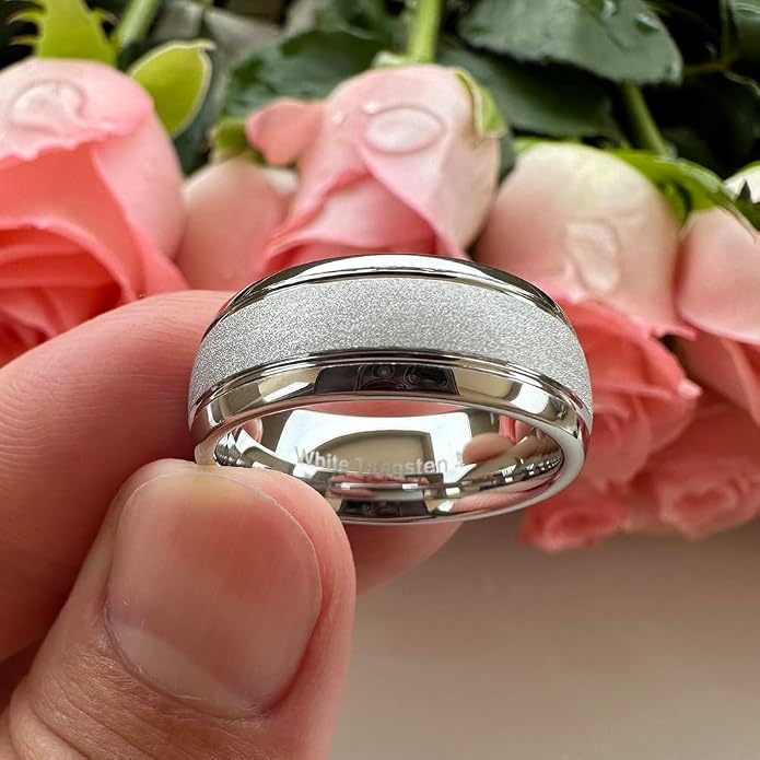 TUTISS 6mm 8mm Black/Gold/Rose Gold/White Tungsten Rings for Men Women Fashion Engagement Wedding Bands Sandblasted Finish I Love You Engraved Comfort Fit