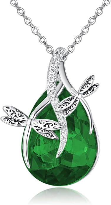 PRAYMOS S925 Sterling Silver Birthstone Necklaces for Women Dainty CZ Necklace Dragonfly Pendant Minimalist Jewelry Gift