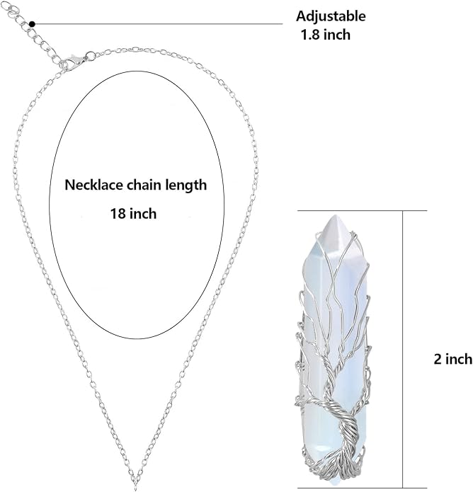 VIBILIA Healing Crystal Necklace Tree of Life Wire Wrapped Natural Stone Point Pendant Necklace Hexagonal Reiki Spiritual Quartz Gemstone Jewelry for Women Men