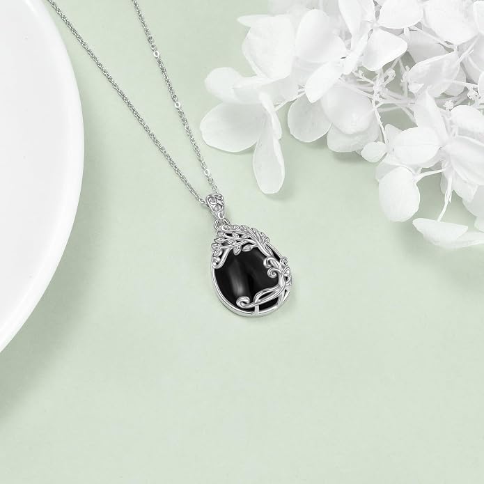 YAFEINI 925 Sterling Silver Moonstone Necklace Filigree Teardrop Pendant Necklace Jewelry for Women Girls
