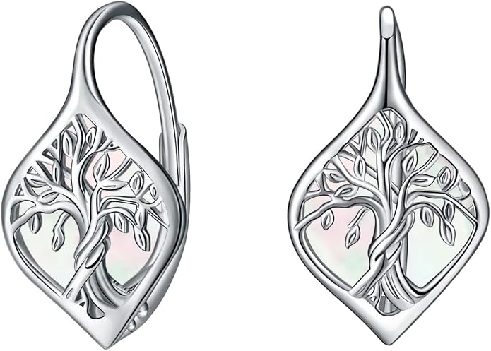 WINNICACA Leverback Earrings for Women 925 Sterling Silver Tree of Life Earrings Dangle Drop Turquoise Moonstone Moss Agate Heart Jewelry Gifts for Women Her Wife Anniversary Birthday Gifts