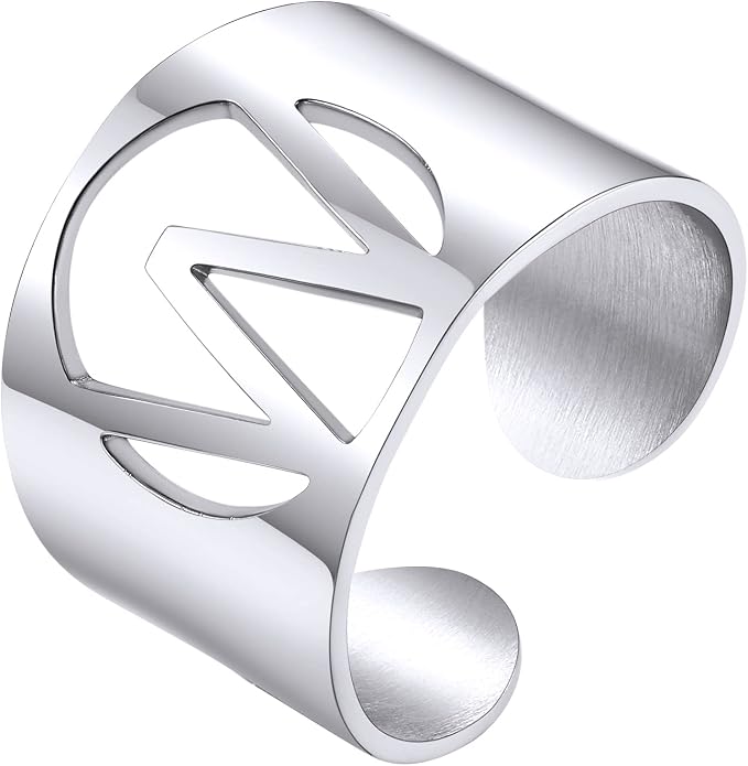 KeyStyle Bold Initial Letter Rings Adjustable, GoldChic Jewelry Women Gold Statement Ring Personalized Engraved Women’s Open Signet Ring for Party (Gold, White Gold, Black)