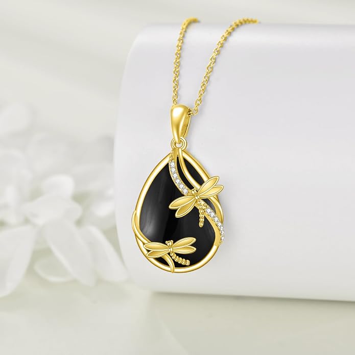 KQF Dragonfly/Butterlfy/Cat/Jellyfish/Bunny/Axolotl/Bee/Mermaid/Hummingbird/Elephant Necklace for Women Sterling Silver Moonstone Pendant Necklace Dragonfly Jewelry Gifts for Women