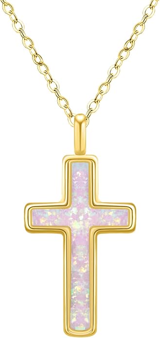 NORBU S925 Opal Cross Necklace for Women, Sterling Silver Opal Gemstone Womens Cross Necklaces, Cross Pendant with 5A Cubic Zirconia, Women's October Birthstone Jewelry Gifts for Birthday, Anniversary, Christmas