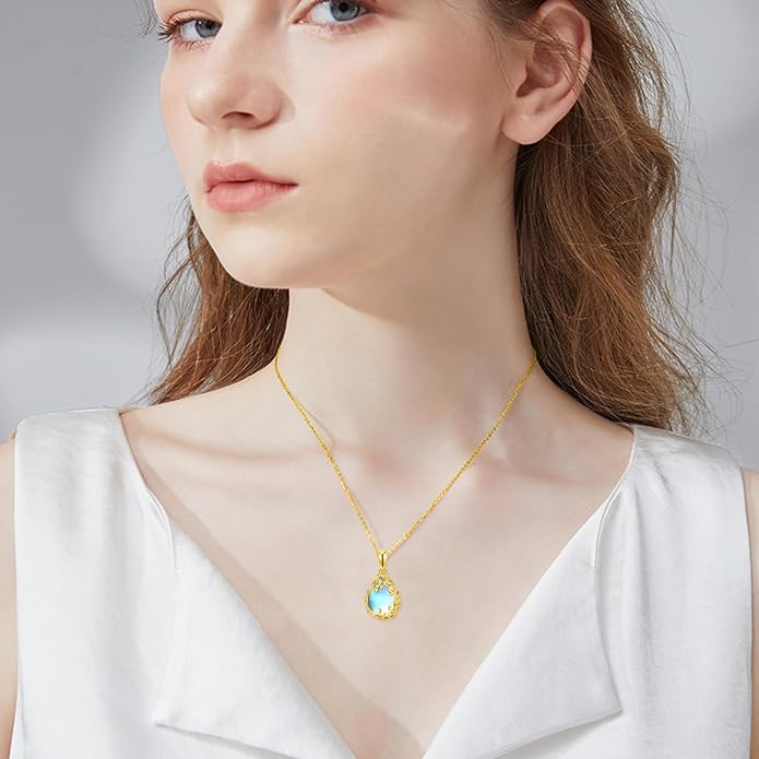 Teardrop Moonstone/Turquoise Necklace for Women 925 Sterling Silver Cage Filigree Necklaces Anniversary Birthday Jewelry Gift for Women