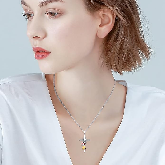 Cross Necklace for Women 925 Sterling Silver I Love You Necklace Religious Jewelry with Gift Box for Mother Daughter