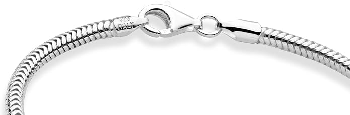 Miabella Italian Solid 3mm Snake Chain Bracelet for Women Men, Made in Italy