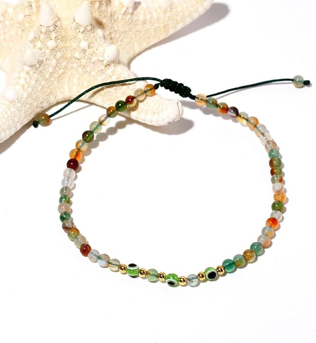 Evil Eye Ankle Bracelets for Women Beads Anklets Beach Accessiory Gemstone Healing Crystal Adjustable