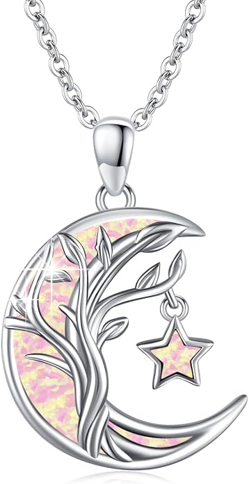 Christmas Gifts Tree of Life/Celtic/Moon Necklace 925 Sterling Silver Moon Pendant Abalone/Opal jewelry for Women Sister Christmas Gifts