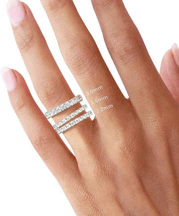 Bo.Dream 1.5mm/2.2mm/3mm Round Cubic Zirconia CZ Full/Half Eternity Rings Wedding Band Sterling Silver