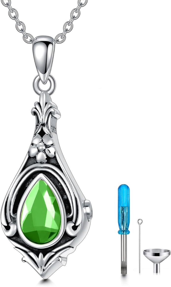 Seiyang Urn Necklace for Ashes 925 Sterling Silver with Birthstone Cremation Jewelry Keepsake Ashes Pendant Necklace Memorial Jewelry for Women Loved One