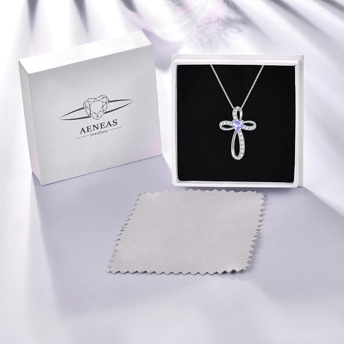 AENEAS Sterling Silver Cross Necklace for Women Birthstone Necklace Cross Necklace Birthstone Jewelry Gifts for Birthday Mothers Day