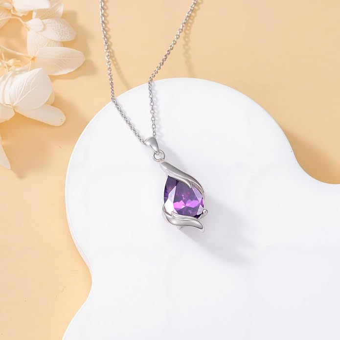 HPQQ Birthstone Necklace for Women 925 Sterling Silver Teardrop Pendant Fine Jewelry Birthday Mothers Day Gifts for Women Mom Her