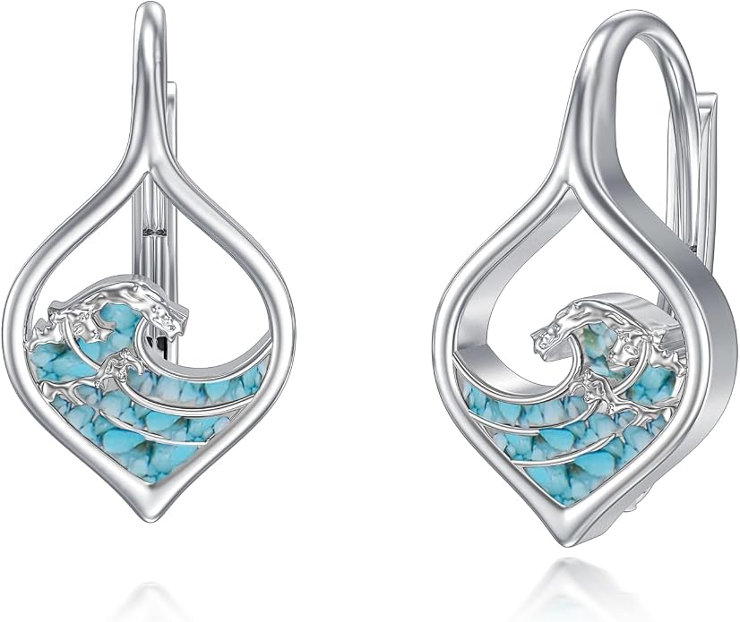 PROESS Moonstone Turquoise Malachite Dangle/Hoop Earrings 925 Sterling Silver Infinity/Wave/Celtic Knot/Clover Filigree Teardrop Earrings Jewelry Presents for Women