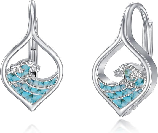 PROESS Moonstone Turquoise Malachite Dangle/Hoop Earrings 925 Sterling Silver Infinity/Wave/Celtic Knot/Clover Filigree Teardrop Earrings Jewelry Presents for Women