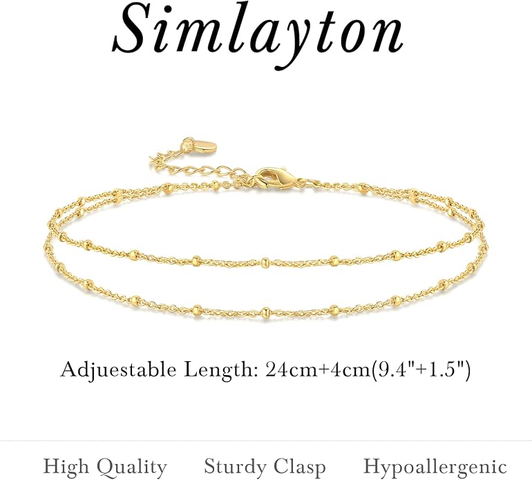 14K Gold Anklets for Women 14K Gold Ankle Bracelets for Women Gold Anklet Bracelets for Womens Layered Design for Natural Depth Layered Anklets for Womens 9.4in+1.6in