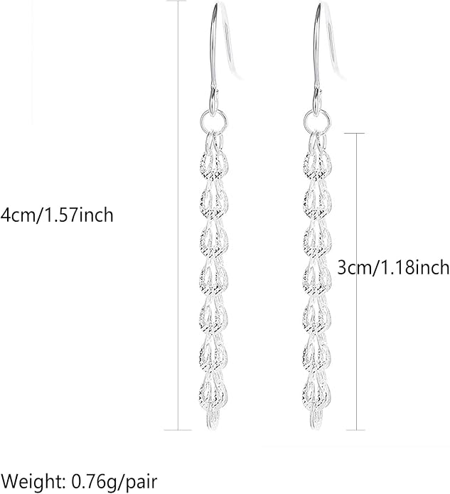925 Sterling Silver Tassel Chain Dangle Earrings for Women Sparkling Long Fringe Dangle Drop Earrings Bling Line Minimalist Wedding Studs Earring Jewelry Birthday Christmas Gifts for Her