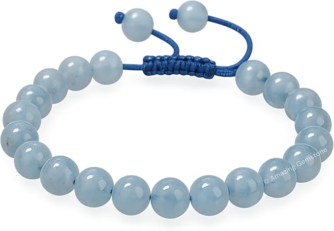 Amazing Gemstone Aquamarine Bracelet for Women Men's Gifts - Protection Healing Crystal Bracelet - 8mm Gemstone Beaded Adjustable Bracelet Pulseras para Hombres Mujer Stocking Stuffers