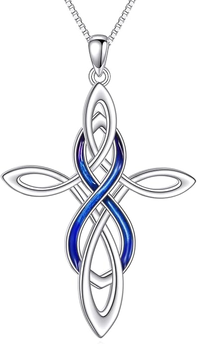 LUHE Celtic Knot Cross Necklace Sterling Silver Birthstone Polished Religious Infinity Celtics Jewelry Gifts for Women