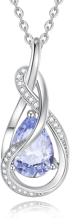 FANCIME TimelessTie Birthstone Necklace for Women White Gold Plated Sterling Silver Ribbon Design Jewelry Knot Pendant Fine Jewelry Gemstone Anniversary Birthday Graduation Mothers Day Gifts for Women Wife Mother Her