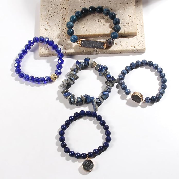 Yomisa 5PCS 6PCS Natural Boho Beaded Bracelets/Bangle for Women Men,Healing Turquoise Jasper Agate Crystal Gemstone Stone Chakra Multilayer Wrap Bohemian Handmade Jewelry Beads Stretch Bracelet Set