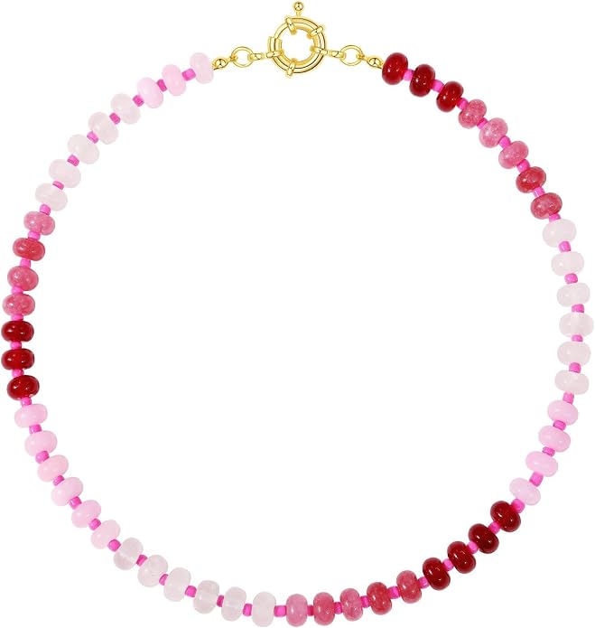 KELORIS PATH Beaded Gemstone Necklaces for Women, Boho Colorful Bead Choker Necklace, Natural Stone Handmade Summer Jewelry for Beach
