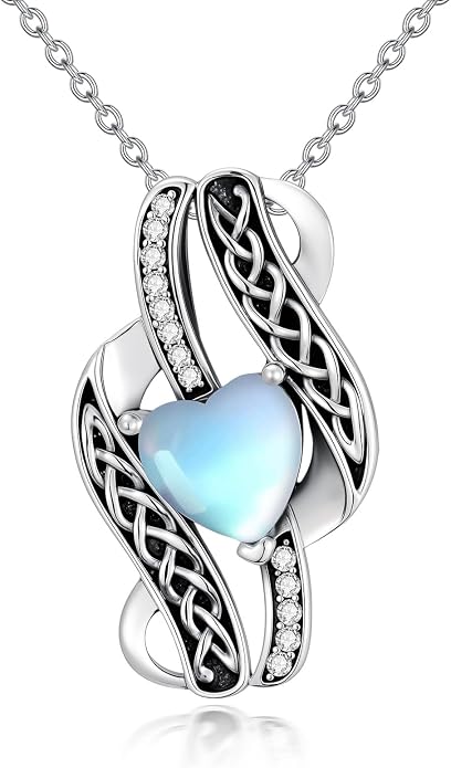 PELOVNY Celtic Knot Necklaces for Women 925 Sterling Silver Gemstone/Birthstone Teardrop Infinity Necklace Irish Celtic Pendant Jewelry Gifts for Mom Daughter Wife