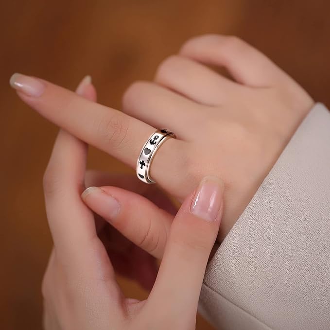 Fidget Ring Spinner Ring for Anxiety Women Men Daughter Real S925 Sterling Silver Fidget Ring