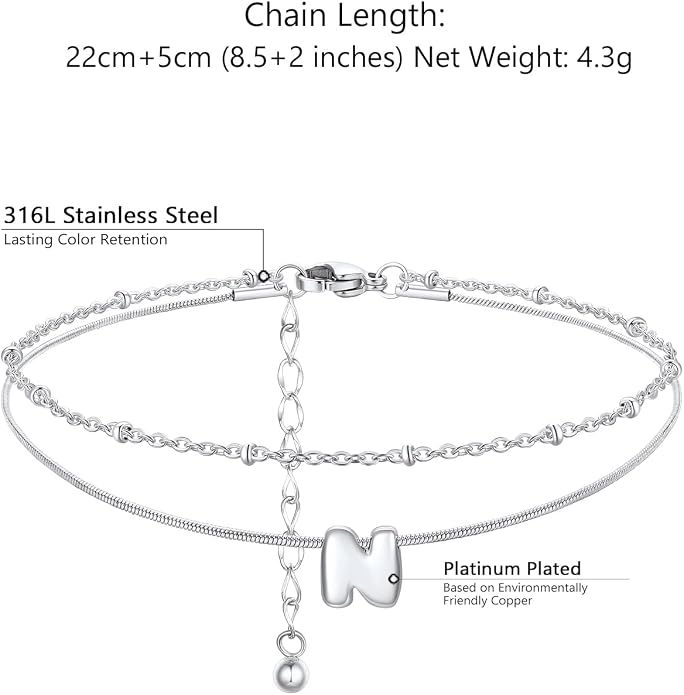 ChainsProMax Initial Ankle Bracelets for Women, Waterproof Anklets Bracelet Adjustable Summer Beach Women Foot Jewelry, Stainless Steel/Gold Plated-Send Gift Box/Letter A-Z