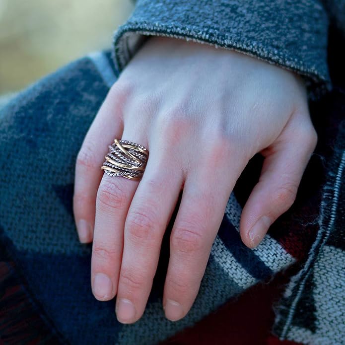 Mytys Wide Band Rings Twisted Rope Ring Two-Tone Mixed Metal Braided Statement Rings Fashion Jewelry for Women