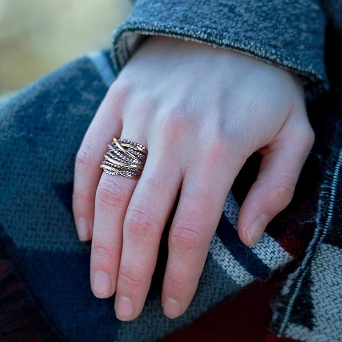 Mytys Wide Band Rings Twisted Rope Ring Two-Tone Mixed Metal Braided Statement Rings Fashion Jewelry for Women