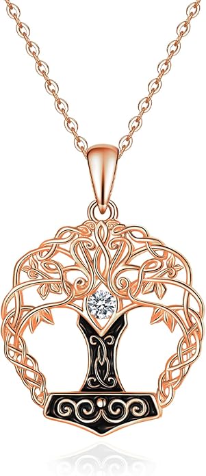 Tree of Life Thor Hammer Pendant Necklace for Women Sterling Silver S925 Jewelry for Women US1