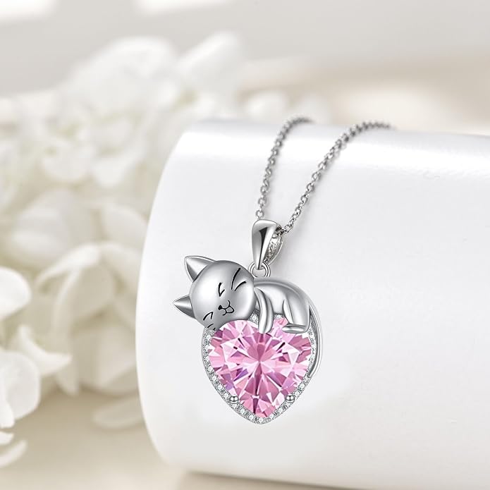 Cat Necklace Sterling Silver Cat Zircon Pendant Gothic Jewelry for Women Animal Lovers Gifts