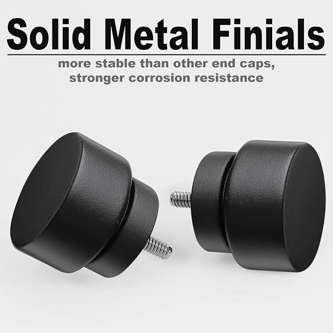 Lootkell 2 Pack Matte Black Curtain Rods for Windows 72-144 Adjustable | Heavy Duty 1" Long Window Curtain Rod,Solid Metal Finials,Modern Design,Fits Outdoor,Kitchen,Bedroom,Living Room,Farmhouse