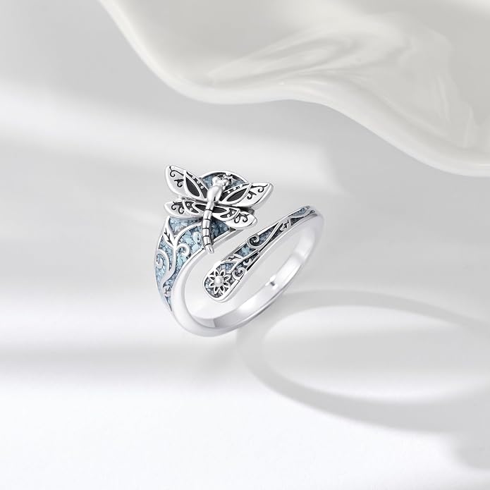 SNOWELLE Turquoise Spoon Rings S925 Sterling Silver Turquoise Adjustable Ring Jewelry Gift for Women Men