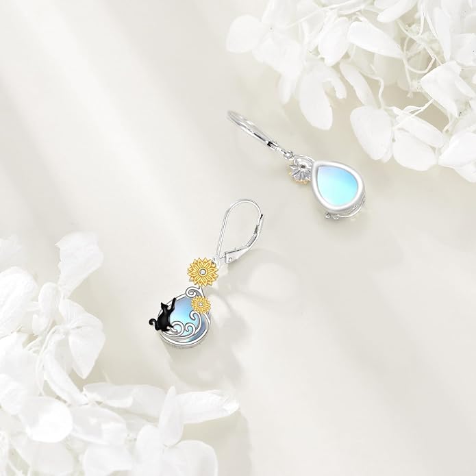 AOBOCO Teardrop Dangle Earrings for Women 925 Sterling Silver Moonstone Flower Filigree Leverback Jewelry Birthday