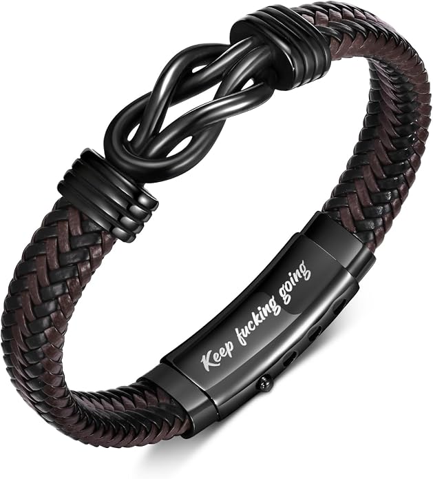 VNOX Men's Inspirational Mantra Engarved Handmade Braided Leather Adjustable Cuff Bangle Bracelet Encouragement Motivational Gift for Men