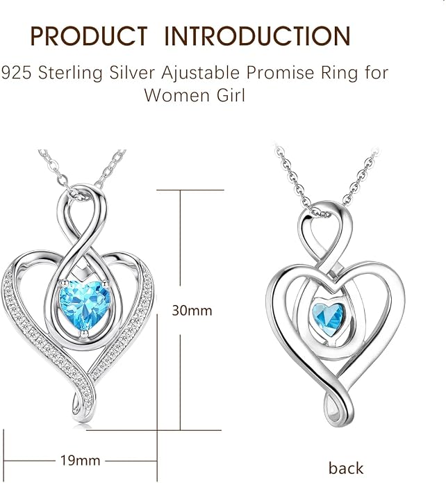Birthstone Necklace for Women Heart Necklace S925 Sterling Silver Infinity Love Birthday Gifts for Mom Women Wife Girlfriend