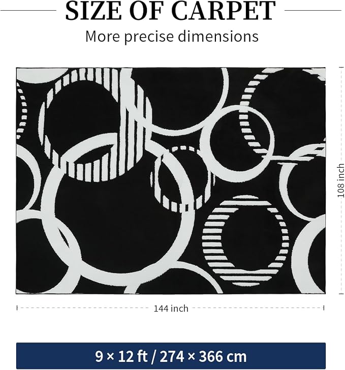 YIHOUSE Black and White Washable Area Rugs 9x12 Living Room High & Low Pile | Large 3D Textured Rug for Bedroom Non Slip, Soft Modern Geometric Carpet for Dining Room Playroom Home Office Decor