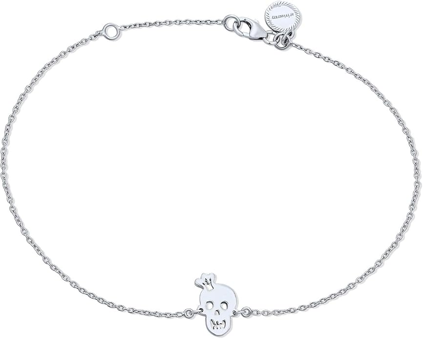 Bling Jewelry Whimsical Ankle Bracelet Heart Eyes Smiling Caribbean Pirate Charm Crown Skull Anklet For Women Teens Hot Wife .925 Sterling Silver Adjustable 9 To 10 Inch