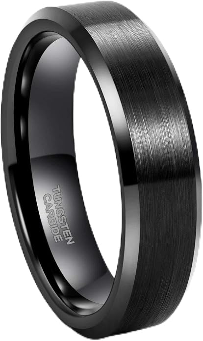Frank S.Burton 3mm 4mm 6mm 8mm Black/Silver/Rose Gold Tungsten Rings for Women Men Wedding Band Engagement Ring Comfort Fit Beveled Edges Size 4-15