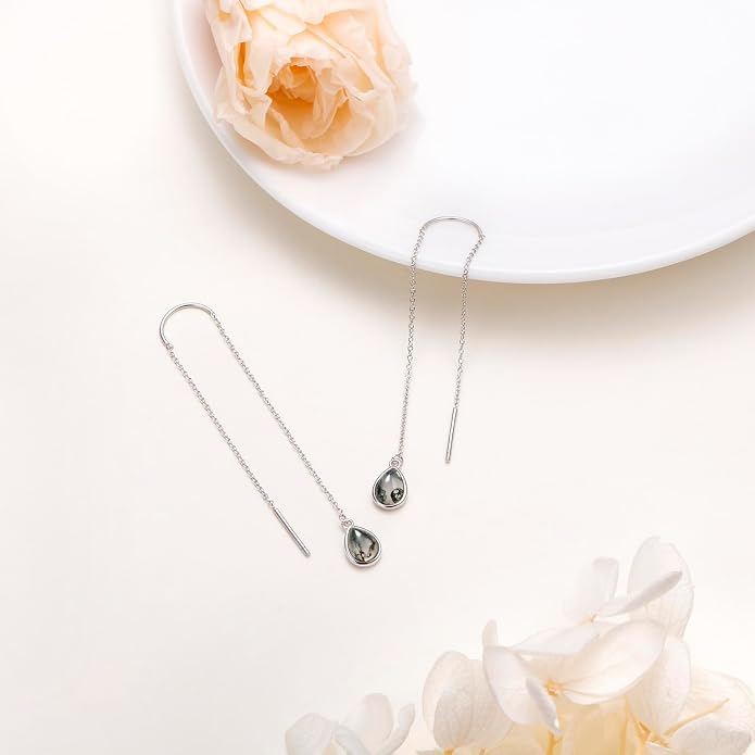 Teardrop Earrings Threader Earrings 925 Sterling Silver Droplet Jewelry Drop Dangle Long Charm Earrings for Women Girls Birthday Gifts